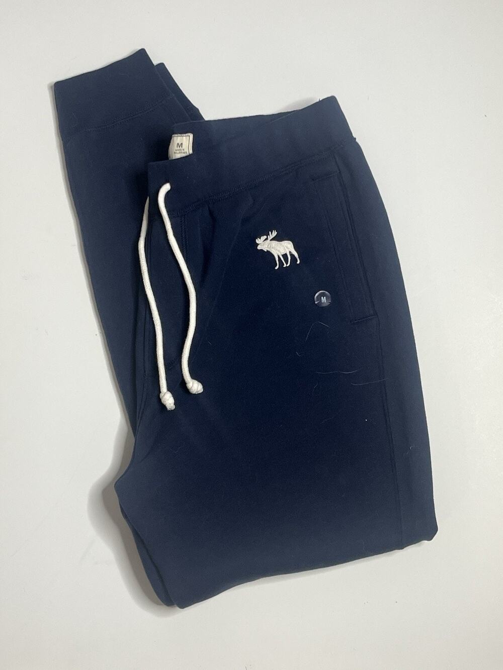 NWT Abercrombie & Fitch Fleece Sweatpants Men's M Joggers Embroidered Moose Navy